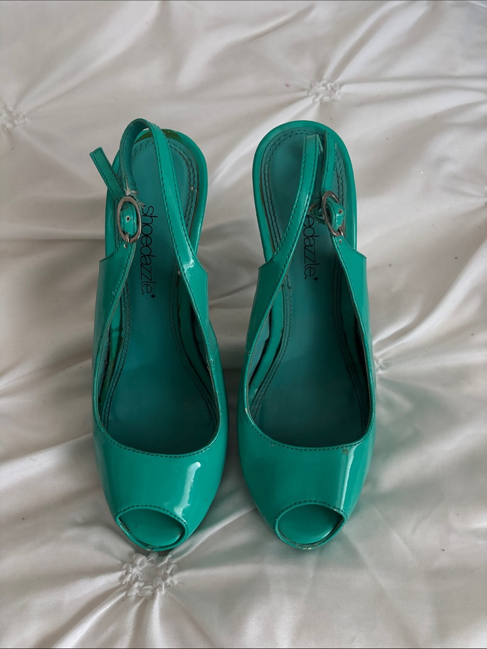 SHOE DAZZLE - Teal Peep-Toe Slingbacks